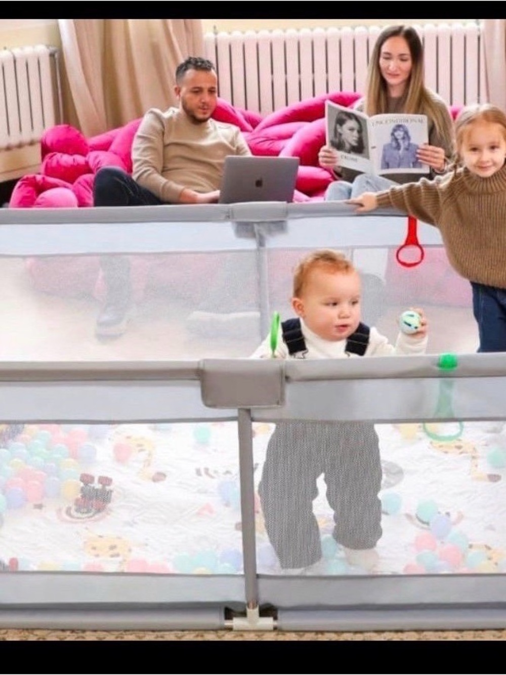 Portable Gray Playpen Play Yard - Breathable Mesh Sides